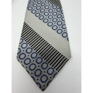 Bob Horsley's Vintage Wide Necktie 55" Blue Gray Patchwork Geometric
